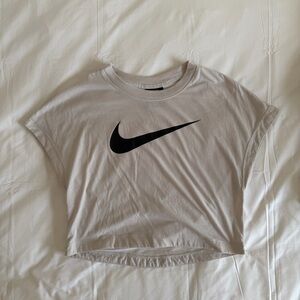 Nike Women's Swoosh Cropped Tee in Cream/Beige & Black